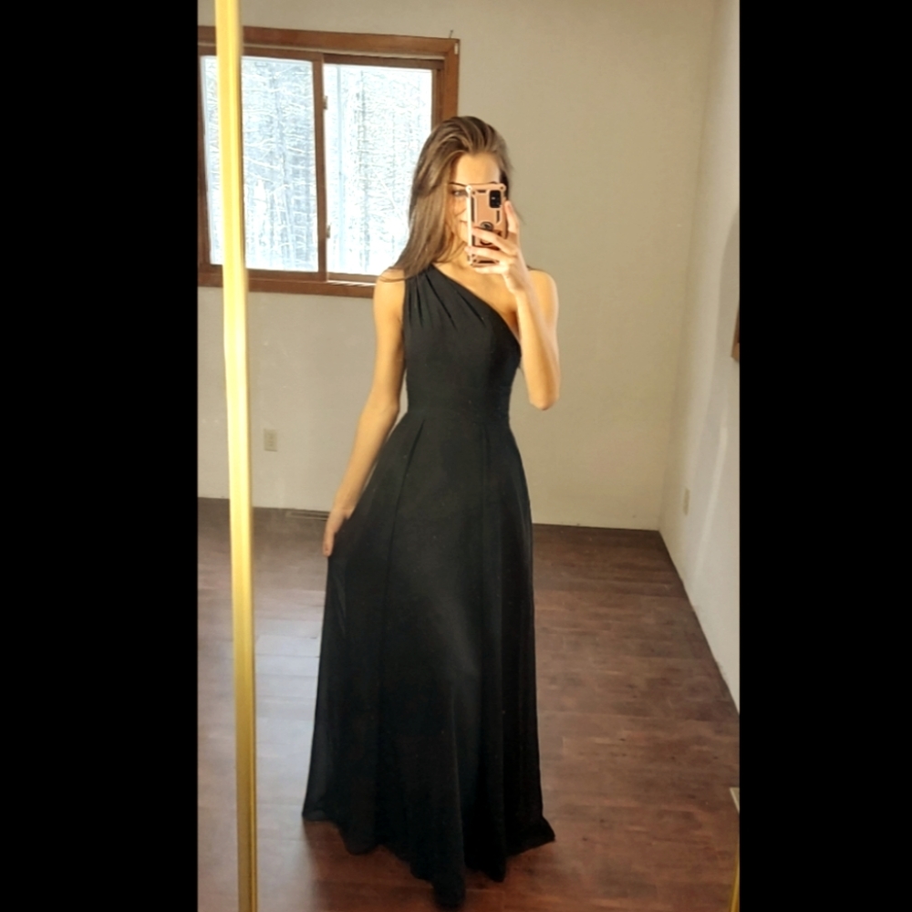 Azazie- A0 Dallas Black One Shoulder Dress